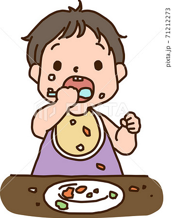 離乳食 ご飯を食べる幼児のイラスト素材