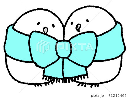 寄り添うフクロウ（リボン・水色） 71212465