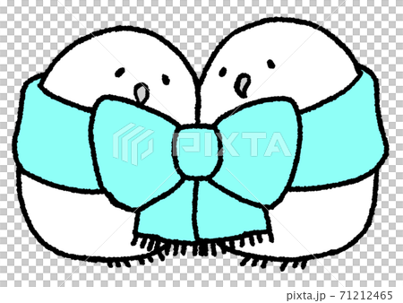 寄り添うフクロウ（リボン・水色） 71212465