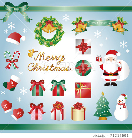 クリスマス かわいい プレゼント シンプル イラスト素材セット クリスマス かわいい プレゼント シンプル イラスト素材セット 71212691