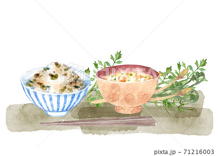 山菜ごはんのセット 水彩イラストのイラスト素材