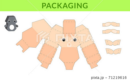 Party favor die cut alpaca box for birthdays, baby showers for sweets, candies, small presents, bakery. Retail box blueprint template design. Print, cutout, fold, glue. Vector stock illustration. 71219616