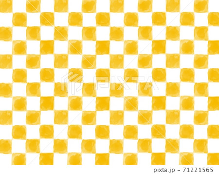 水彩滲みの手描き和柄壁紙 市松模様 白地に黄色のイラスト素材
