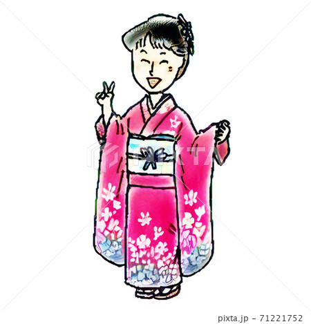 振り袖姿の笑顔の女性 71221752