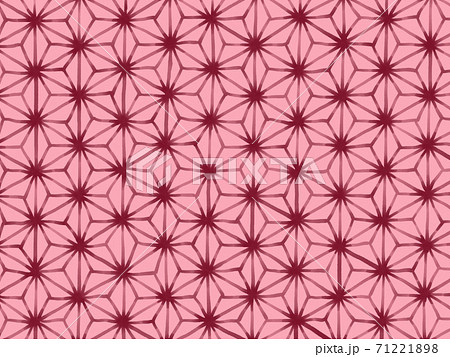 水彩滲みの手描き和柄壁紙・麻の葉文様・ピンク地に蘇芳 71221898