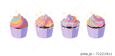 Cupcakes With Swirled Rainbow Icing Tasty のイラスト素材