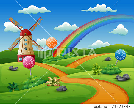 A windmill and candy on a nature background A windmill and candy on a nature background 71223343