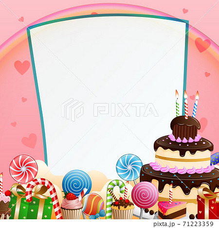 Happy birthday background with cake and candies 71223359