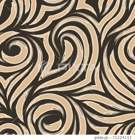 Seamless vector pattern on a turquoise background from smooth and broken strokes of beige paint with dark centers. Print for fabrics or packaging. Texture swirl or waves in pastel shades 71224112