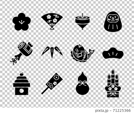 2021 New Year's card material icon set / illustration / cute / New Year / New Year / decoration / material / simple / plum 71225366