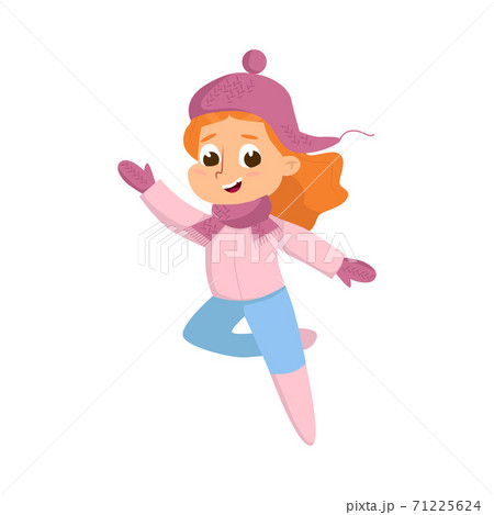 Cheerful Girl Walking and Enjoying Winter Holiday Vector Illustration 71225624