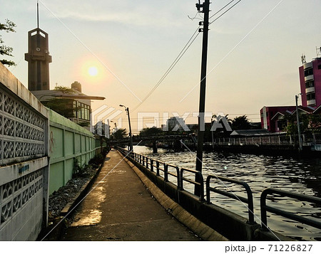 Corridor walking side Khlong Saen Saeb on sunset time, main canal transport in Bangkok, Thailand Corridor walking side Khlong Saen Saeb on sunset time, main canal transport in Bangkok, Thailand 71226827