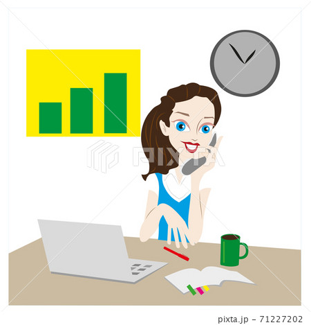 Vector. A woman at the computer, working from home, freelance Vector. A woman at the computer, working from home, freelance 71227202