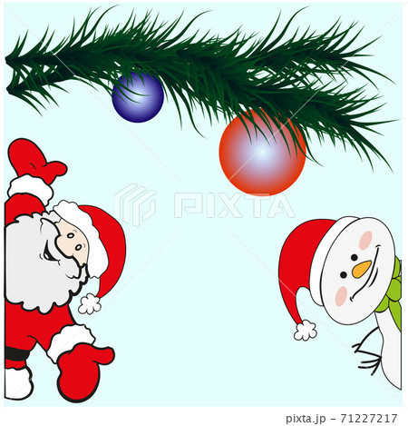 Greeting card with Santa Claus and Snowman. Vector EPS 10 71227217