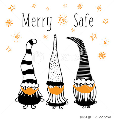Christmas gnomes wearing face masks against Coronavirus. Holidays 2020 greeting card template Merry Christmas gnomes wearing face masks against Coronavirus. Holidays 2020 greeting card template Merry 71227258