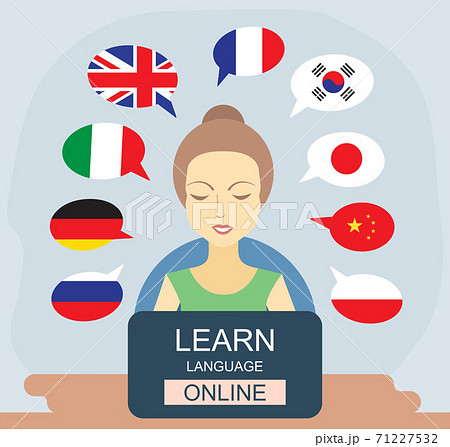 Learn different languages online concept. Language school Learn different languages online concept. Language school 71227532