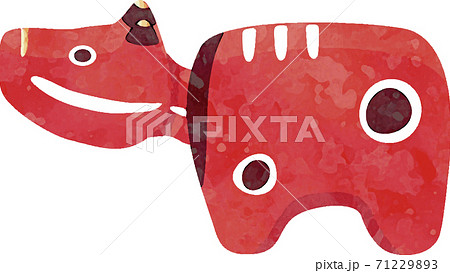 年賀状　丑年　赤べこ　水彩　イラスト素材　 71229893