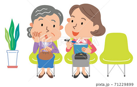 高齢者 フレイル健診 聞き取り 中年女性 イラストのイラスト素材