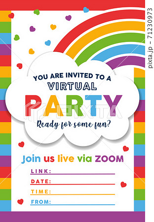 オンラインパーティの招待状 カラフル レインボー イラスト素材のイラスト素材