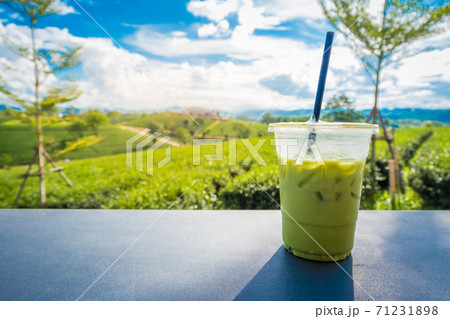 Fresh milk green tea drink made from raw materials from Chui Fong Farm, famous for the sound of Chiang Rai Province, Thailand. Fresh milk green tea drink made from raw materials from Chui Fong Farm, famous for the sound of Chiang Rai Province, Thailand. 71231898