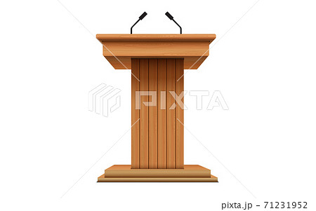 wooden announcement podium and microphone on the white background wooden announcement podium and microphone on the white background 71231952