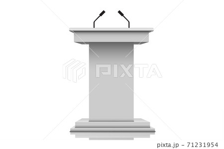 white announcement podium and microphone on the white background 71231954