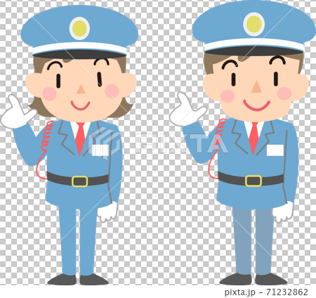 指差す警備員の女性と男性のイラスト素材