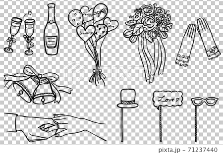 Wedding Illustration Set Line Drawing Black 1 Stock Illustration