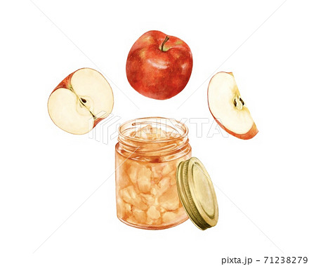 色々なりんごとジャム 水彩風イラストのイラスト素材