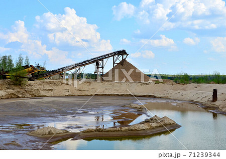Sand making plant in mining quarry. Crushing factory 71239344