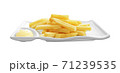 Plate of french fried dip mayonnaise on white background. 71239535