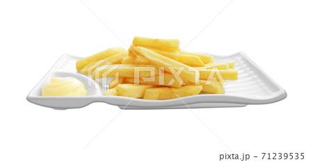 Plate of french fried dip mayonnaise on white background. Plate of french fried dip mayonnaise on white background. 71239535