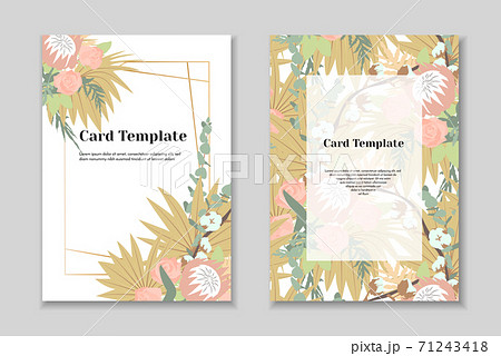 Set of 2 boho greting card templates, tender pastel colorls, white background. Golden geometrical frame. Set of 2 boho greting card templates, tender pastel colorls, white background. Golden geometrical frame. 71243418