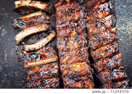 Barbecue spare ribs St Louis style with hot honey chili marinade Barbecue spare ribs St Louis style with hot honey chili marinade 71243550