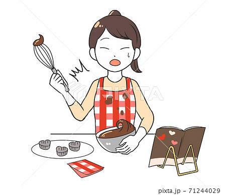 バレンタインチョコを作る 汚す 女性のイラスト素材 [71244029