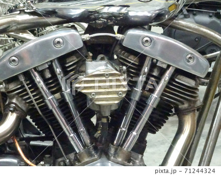 SERDANG, MALAYSIA -JULY 29, 2017: Chopper type motorcycle engine. Miscellaneous design of v-twin engine powered with different horsepower. SERDANG, MALAYSIA -JULY 29, 2017: Chopper type motorcycle engine. Miscellaneous design of v-twin engine powered with different horsepower. 71244324