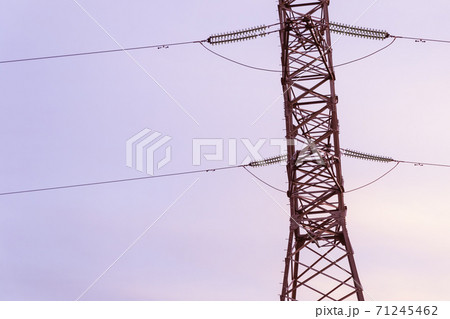 high-voltage steel tower with wires transmission of electric current against the sky high-voltage steel tower with wires transmission of electric current against the sky 71245462