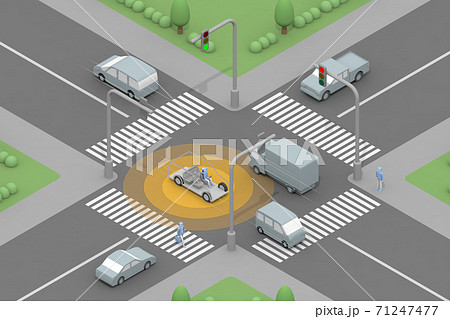 自動走行で走る。交差点を自動運転で走る。走行中にゆっくりする。運転しない人物。 71247477