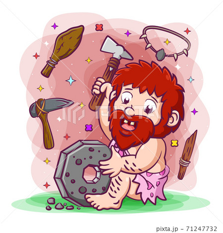 The primordial man holding the axe made from the stone and wood 71247732