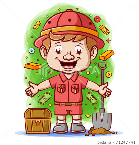 The treasure seeker founding the treasure chest full with money and gold from the ground The treasure seeker founding the treasure chest full with money and gold from the ground 71247741