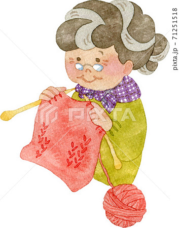 編み物をするおばあさん(上半身) 71251518