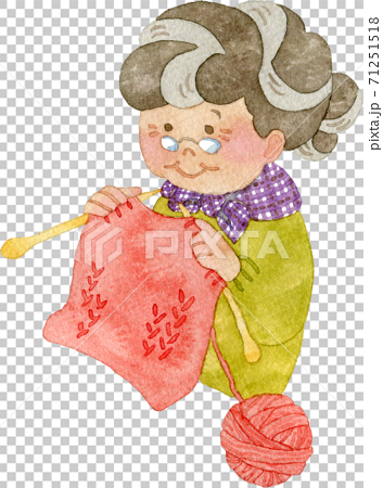 編み物をするおばあさん(上半身) 71251518