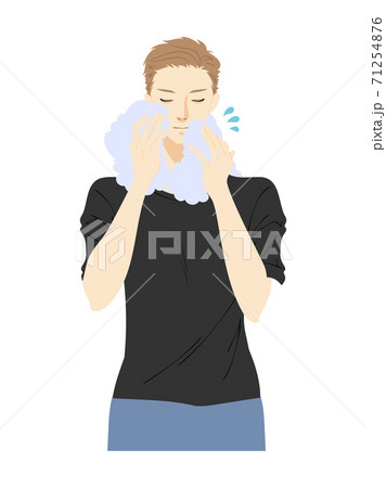 スキンケアする若い男性のイラスト スキンケアする若い男性のイラスト 71254876