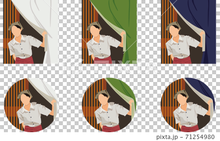 暖簾から顔をだす女性イラスト 71254980