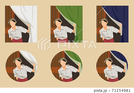 暖簾から顔をだす女性イラストのイラスト素材