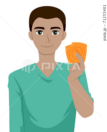 Teen Boy Black Showing Condoms Illustration 71255401