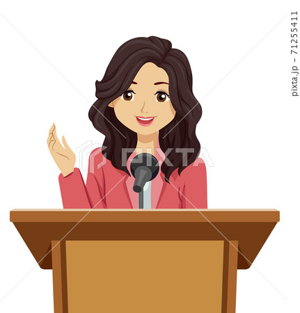 Teen Girl Speech Lectern Illustrationのイラスト素材