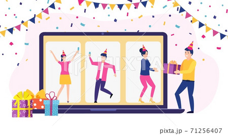 Online party, birthday, meeting friends. Online party, birthday, meeting friends. 71256407