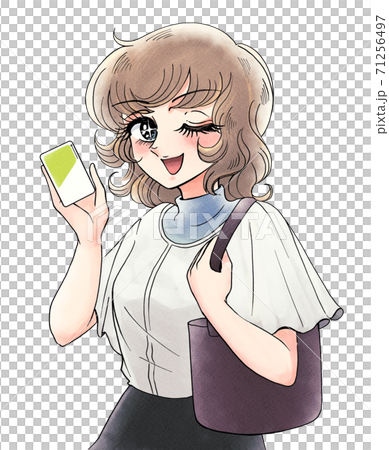 昭和復古的卡通風格，姐姐用IC卡購票 71256497