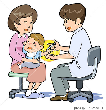 赤ちゃんに注射するお医者さんのイラスト素材